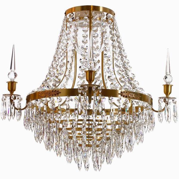 Large Light Brass Bathroom Chandelier With Crystals Gustavian