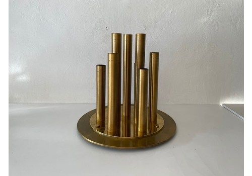 Gorgeous Brass 9 Cylinder Mid Century Modern Large Flush Mount Ceiling Lamp By Lamperti Robbiate (Como), 1960s, Italy