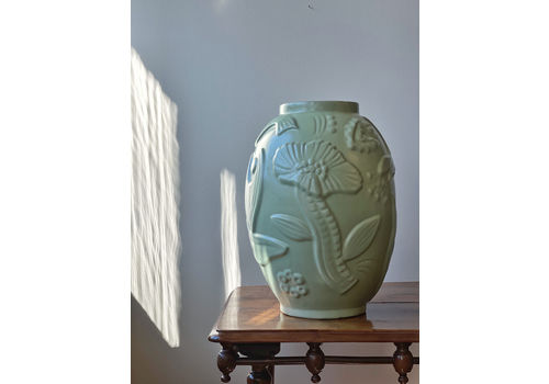 Upsala Ekeby Green Matte Vase By Anna Lisa Thomson. 1940s.