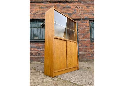 Mid Century Retro Teak Glazed Bookcase Cabinet