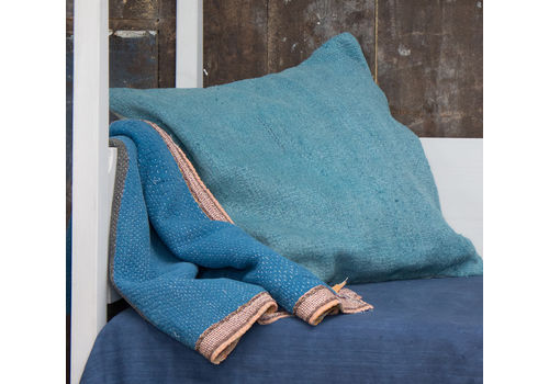Hand Dyed Antique Tapis Cushion Cover Turquoise