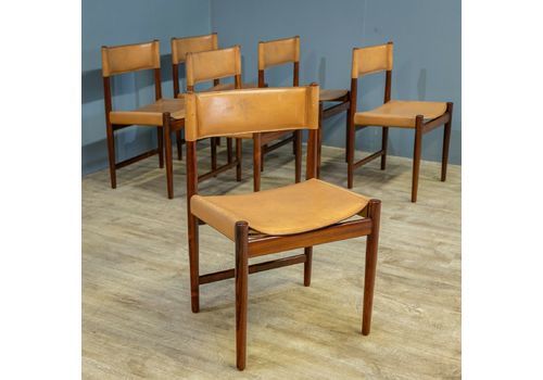 6 Mid Century Rosewood & Leather Chairs