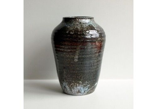 Small Studio Pottery Granite Grey Earthenware Vase By 'Del.M'