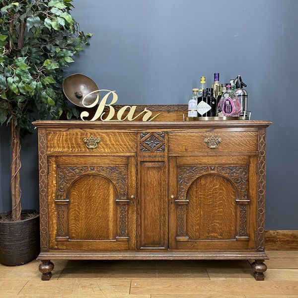 Antique Oak Sideboard / Oak Cocktail / Oak Buffet Server / Home