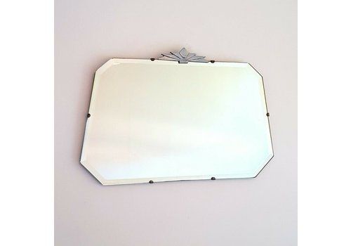 1920's Art Deco Octagonal Wall Hanging Bevel Edge Mirror With Metal Finial