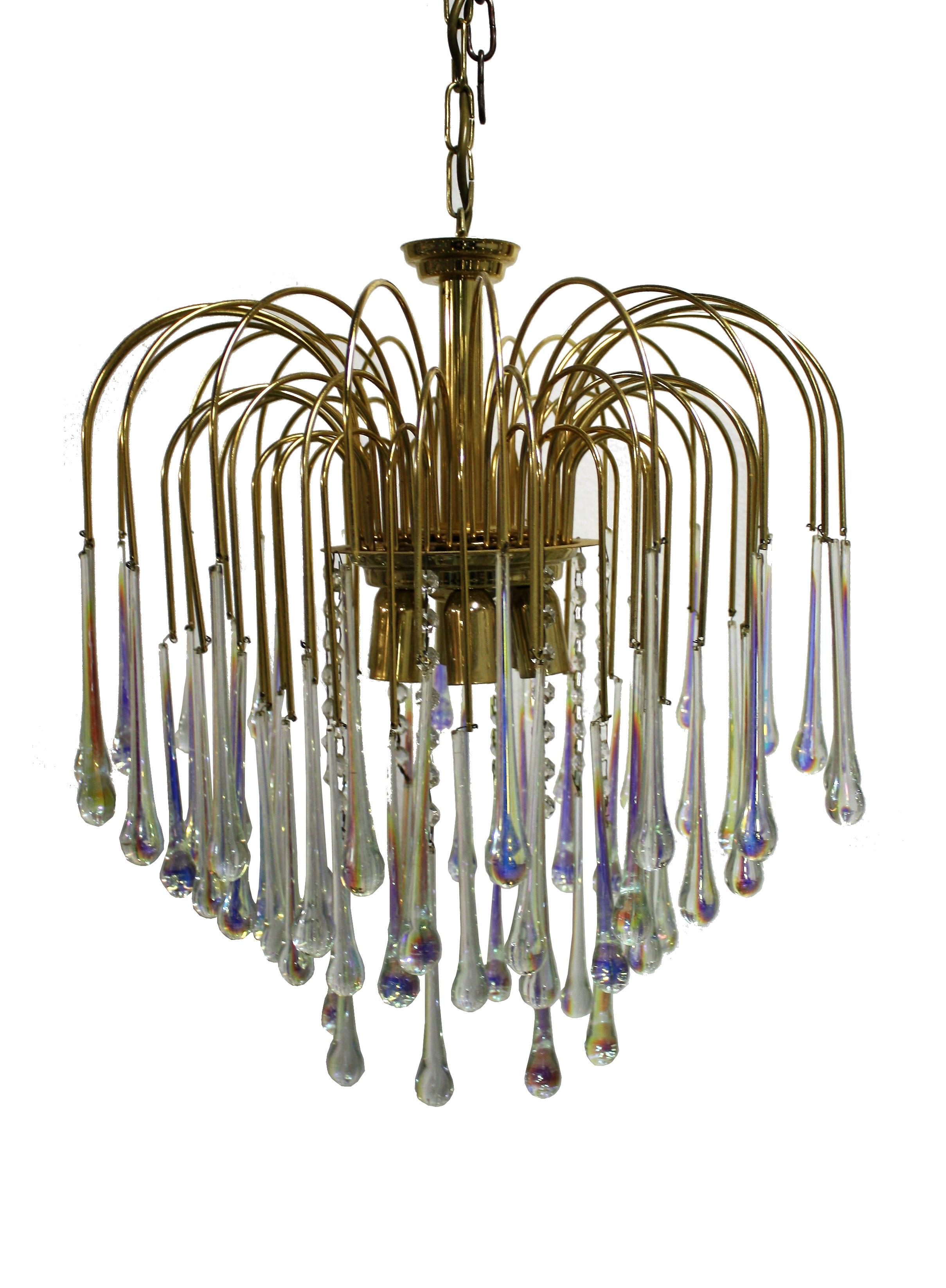Vintage Brass Teardrop Chandelier With Crystal Murano Glass 1960 S