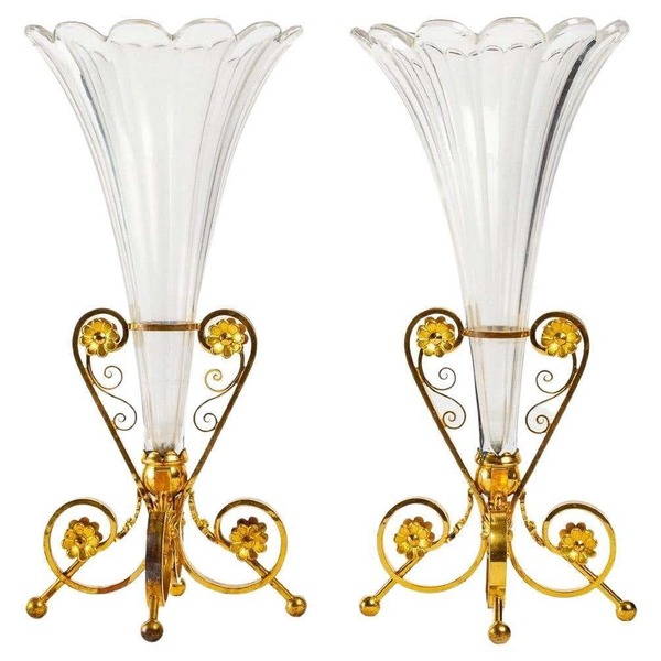 Pair Of Crystal Vases, 1800s, Antique Vinterior