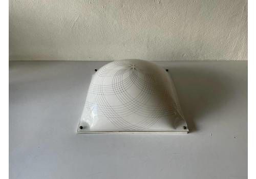 Beautiful Artwork Printed Plexiglass Flush Mount Ceiling Or Wall Lamp By Osram, 1970s, Italy
