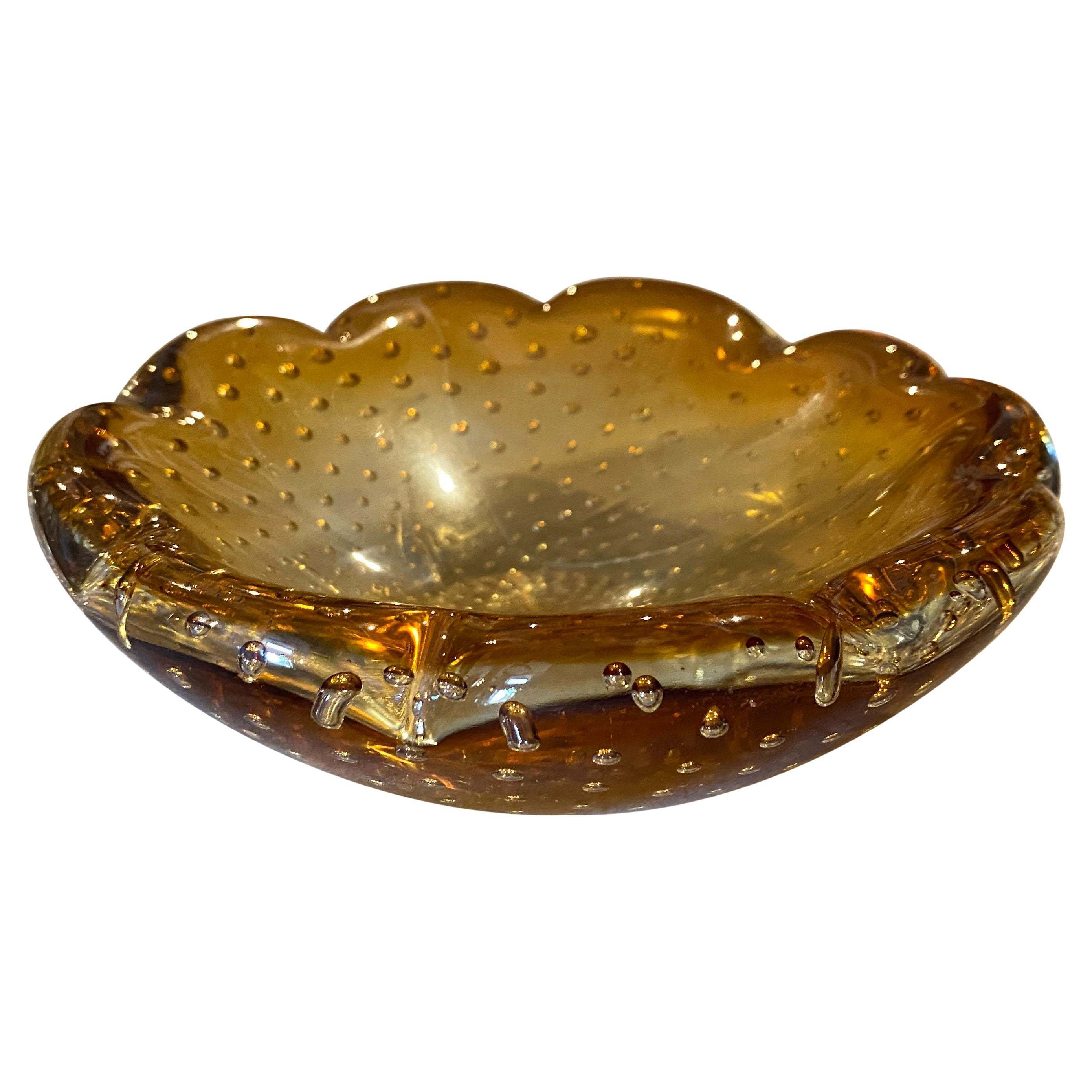 Vintage Bronze and Green Murano Art Glass Ashtray