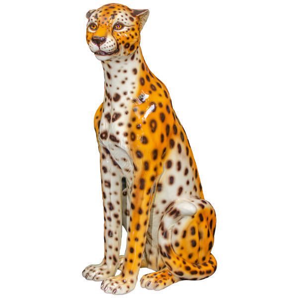 Large Vintage Ceramic Cheetah Statue Vinterior