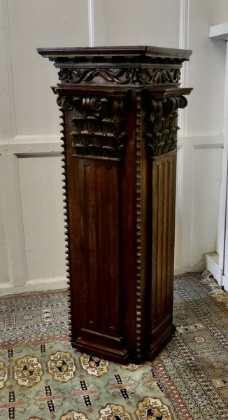 French Carved Oak Column Display Pedestal photo furniture