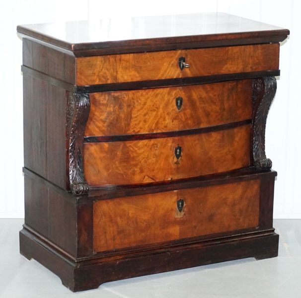 French Victorian Rosewood Mahogany Bow Fronted Chest Of Drawers