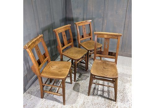 Set Of 4 Oxford Square Top Vintage Elm & Beech Cross Back Church Chapel Chairs