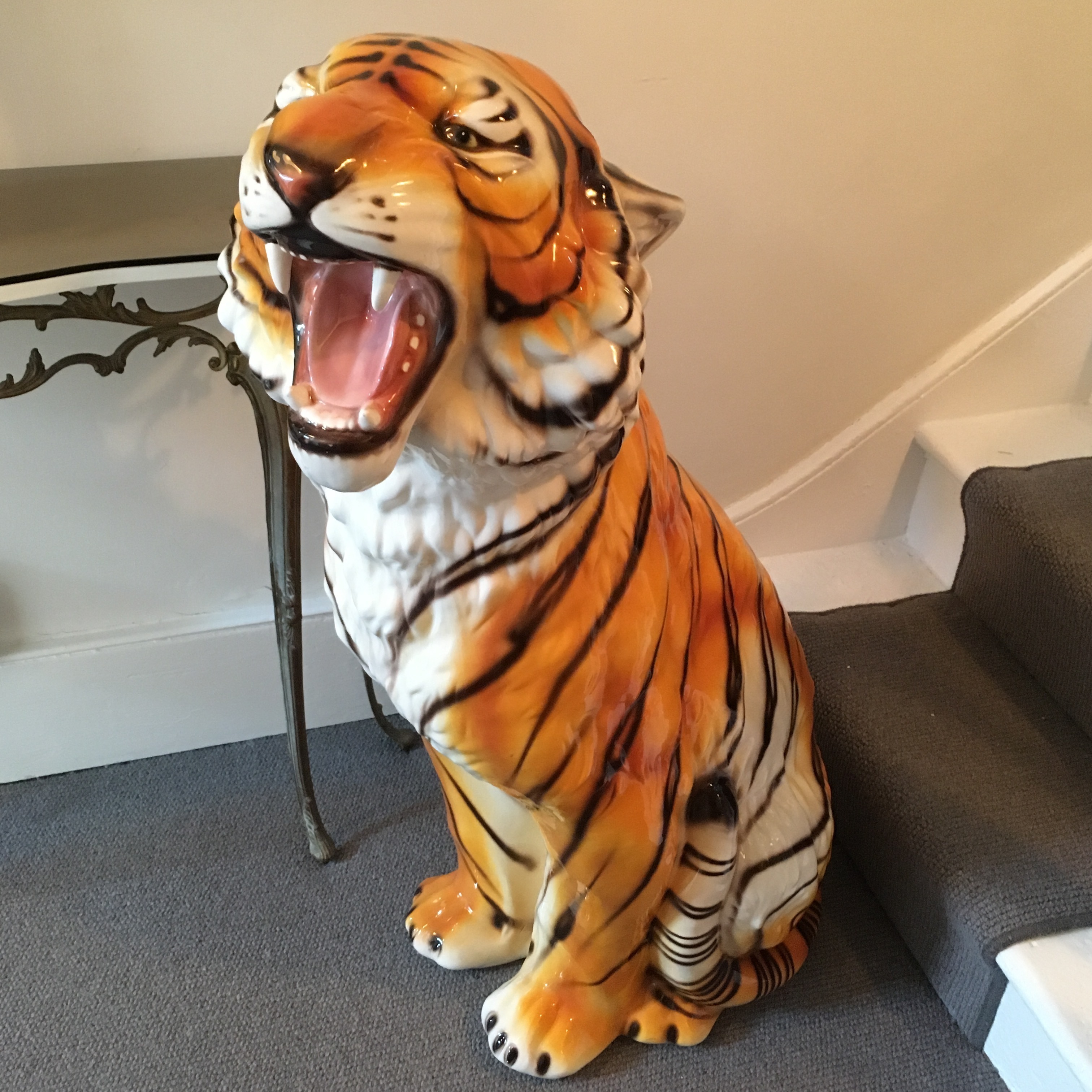 Large Mid Century Ceramic Tiger Vinterior