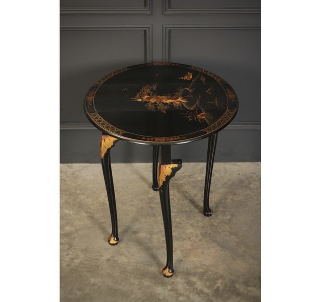 Black Japanned Chinoiserie Lacquered Drop Leaf Table photo buy
