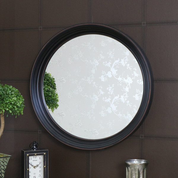 Large Round Black Wall Mounted Mirror 61cm X Vinterior