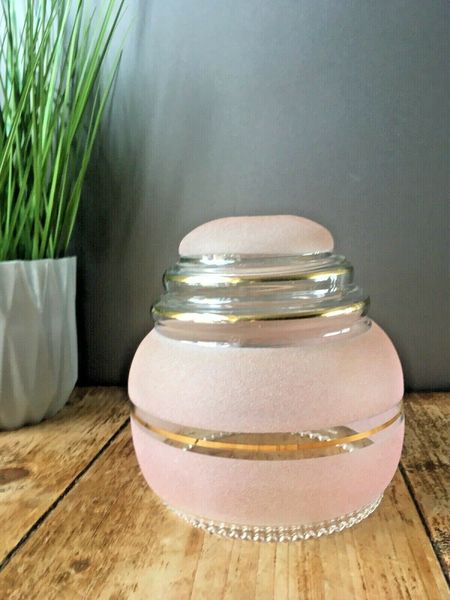 Art Deco Pink Sugar Frosted Beehive Gilded Bands Glass Lamp Light Shade photo furniture