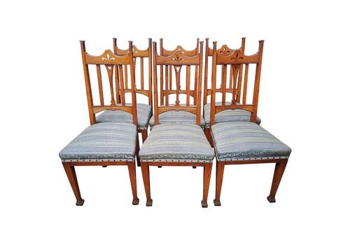 Liberty & Co. Six English Arts & Crafts Oak Dining Chairs With Heart Cut Outs