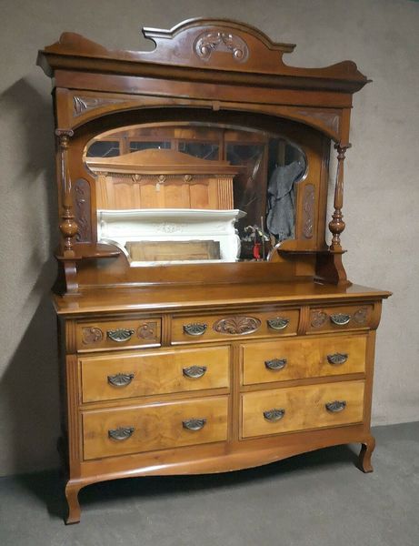 Edwardian Walnut And Mahogany Mirror Back Sideboard photo furniture