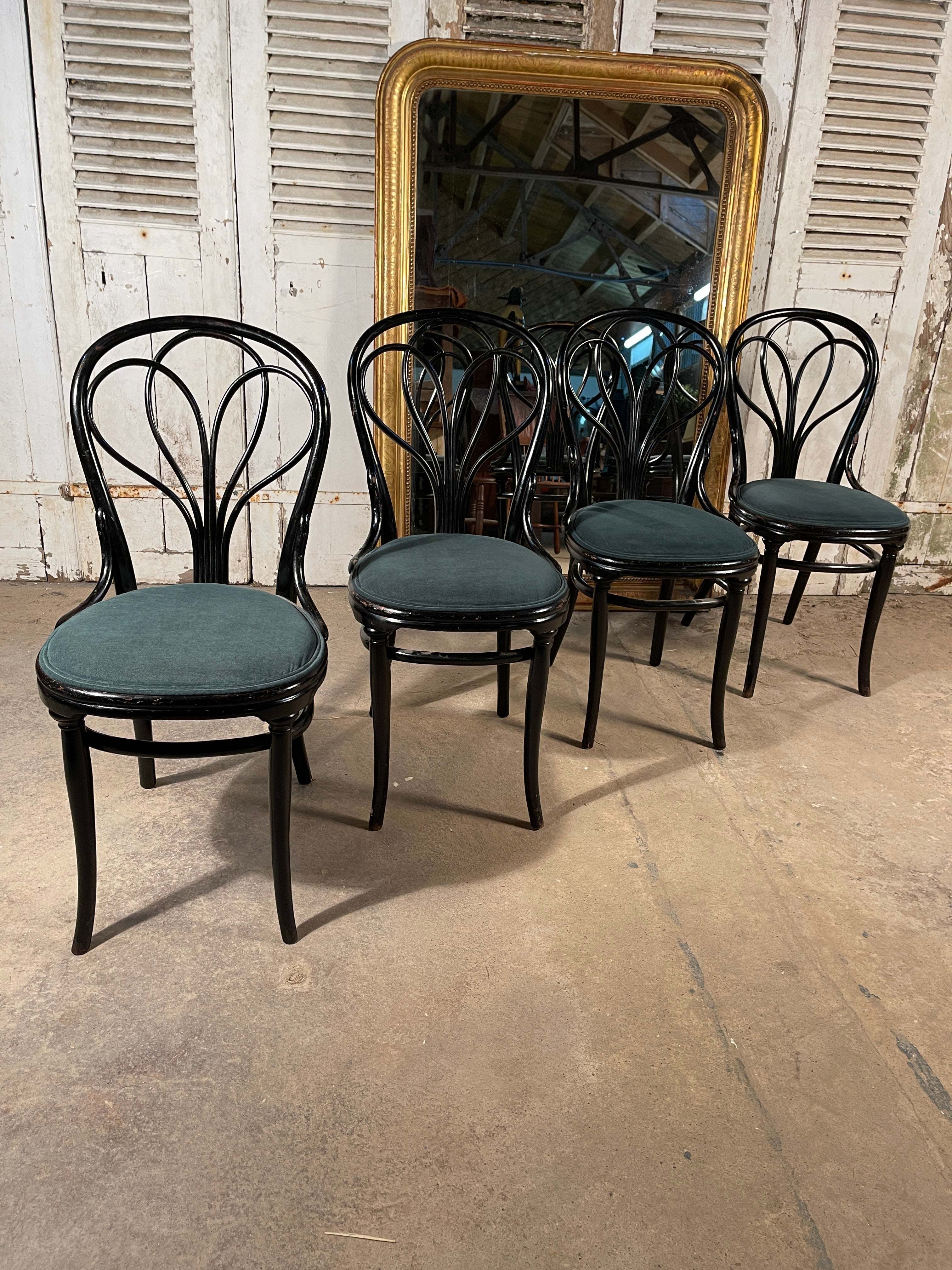 A Set Of Four Rare Original Design Ebonised Antique Thonet