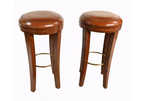 Pair Art Deco Bar Stools Leather