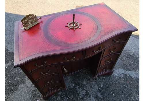 Small Rare Design Red Leather Top Captains Desk