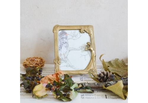 Vintage Solid Brass Photo Frame With Glass Front, Lady Of The Lake Art Nouveau Free Standing Portrait Picture Frame