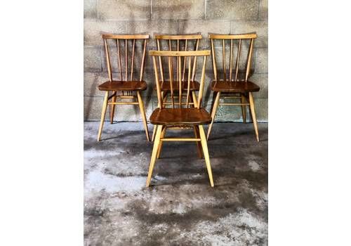 Four Mcm Ercol Stickback Kitchen Dining Chairs   Model No 391 (C.1960)