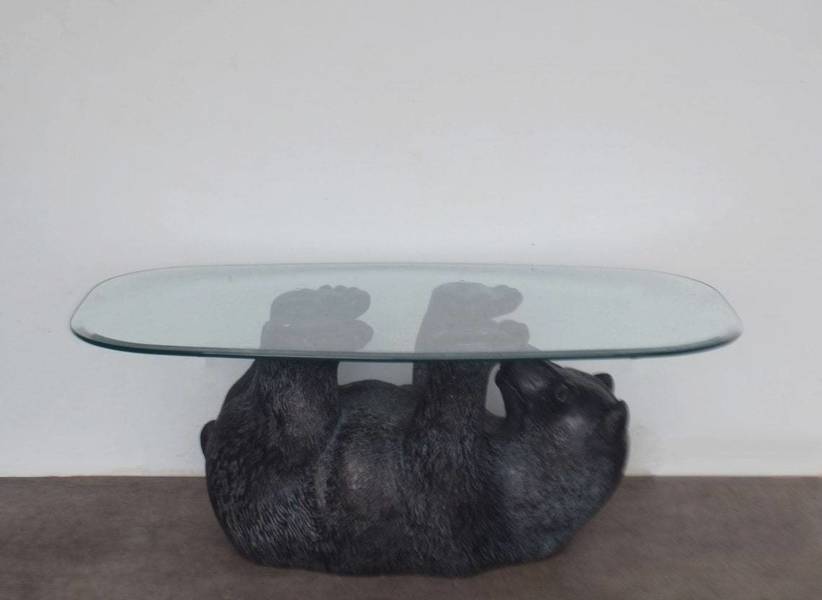 Rare Sculptural Black Bear Glass Top Coffee Table French 1970s Vinterior