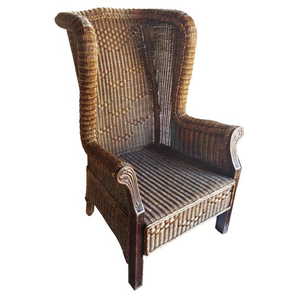 Wingback Armchair, Very Big Spanish Wicker High Backrest And Very
