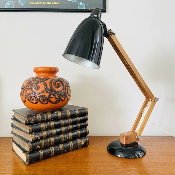 Black Maclamp Vintage Conran For Habitat Retro Desk Lamp Wood Arms Mid