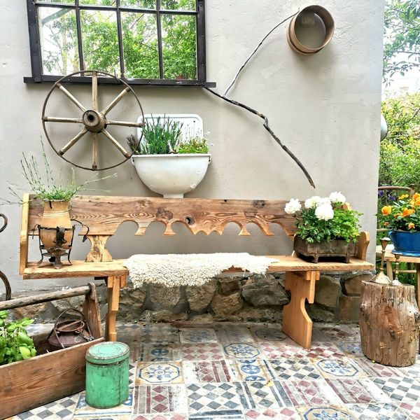 Handcrafted Vintage Rustic Wooden Bench Seat Side Table Reclaimed