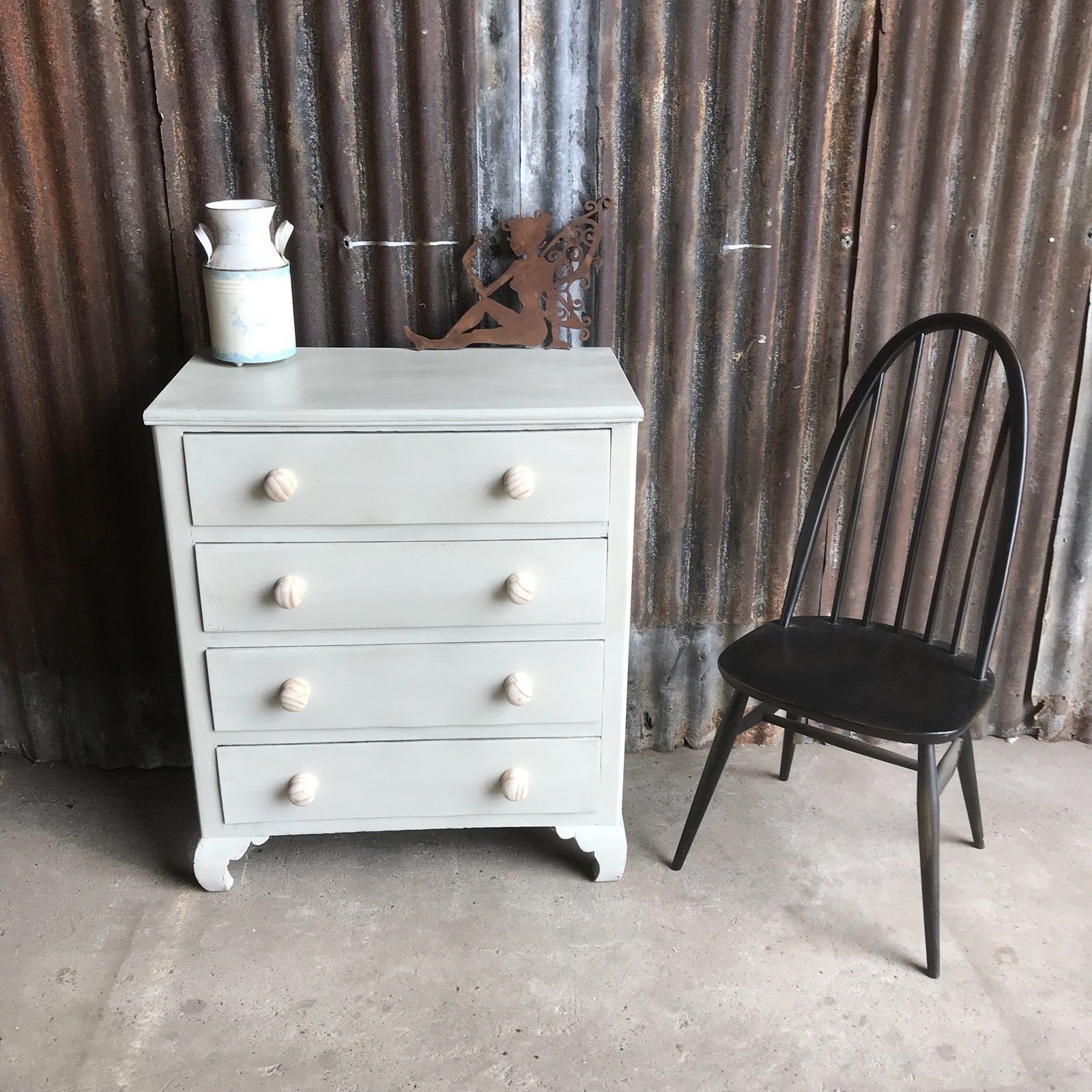 Vintage Wooden Chest Of Drawers Painted Distressed Farmhouse Bedroom Shabby Vinterior