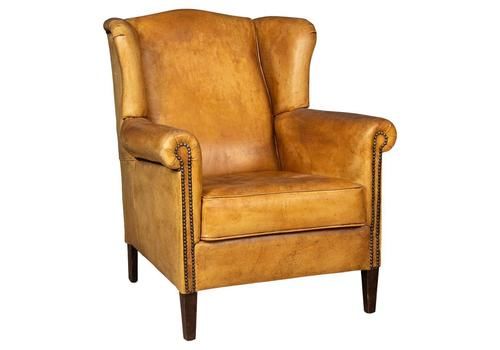 20th Century English Sheepskin Leather Wingback Armchair