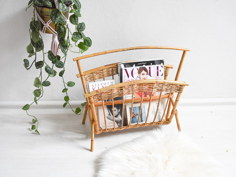 Bamboo Rattan Newspaper Holder Boho Magazine Rack Vinterior
