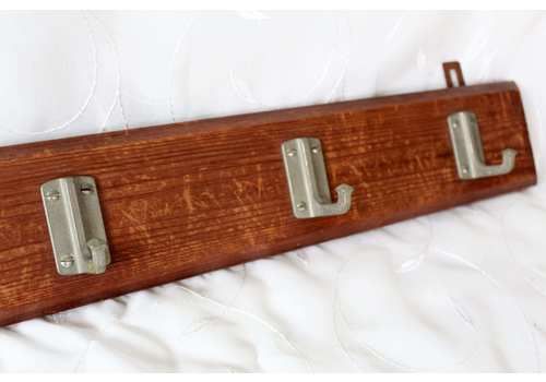 Vintage French Art Deco Wood Coat Rack With 4 Hooks, Industrial Hooks, Squared Hooks, Coat Hooks, Wall Hanging, Hat Hook, Clothes Hook