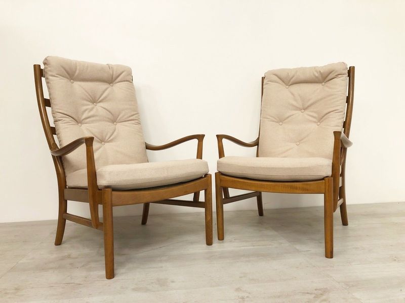 Matching Pair Of Mid Century Teak Parker Knoll Model Pk1016 Arm Chairs