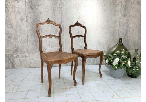 Pair Louis XVI Style Bedroom Chairs With Cane Seat Pads