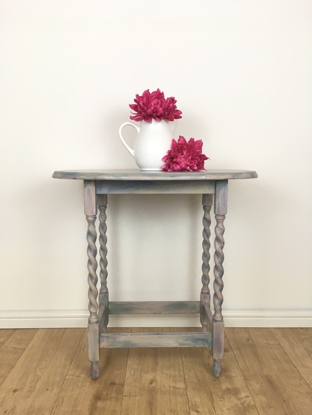 Vintage Hand Painted Pastel Side Table On Barley Twist Legs Vintage Hand Painted Pastel Side Table On Barley Twist Legs