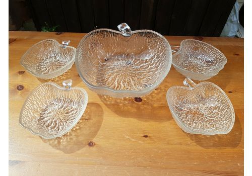 1960s Vintage Retro Ravenhead Siesta Apple Dessert Set Of Glass Bowls Dishes