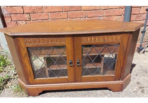 Oak Effect With Glazed Doors Corner Tv Cabinet Cupboard By New Plan Furniture