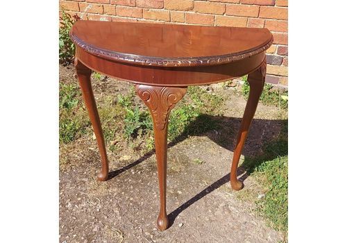 Antique Regency Style Mahogany Demi Lune Side Lamp Hall Table On Queen Anne Legs