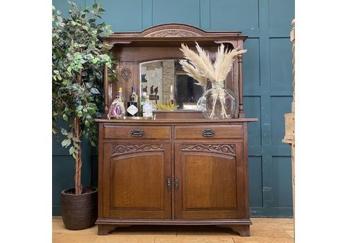 Antique Oak Dresser / Mirrored Dresser / Arts & Crafts / Oak Sideboard