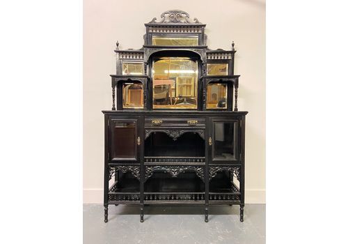 Antique Asthetic Movement Ebonised Cupboard   Vintage Black Sideboard Wall Unit