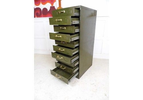 Industrial Chic Ex Military Roneo Vickers 10x Drawers Green Filing Cabinet 1950s