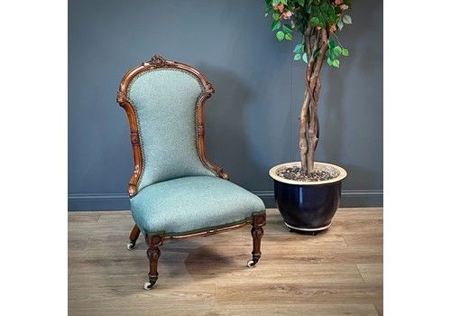 Attractive Antique Carved Mahogany Newly Upholstered Nursing Chair