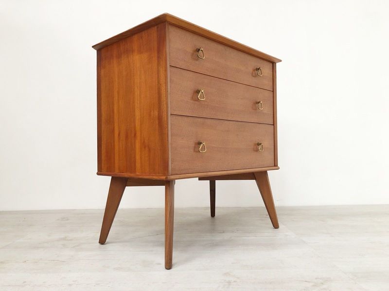 Vintage Mid Century 1960s Teak And Walnut Chest Of Drawers On