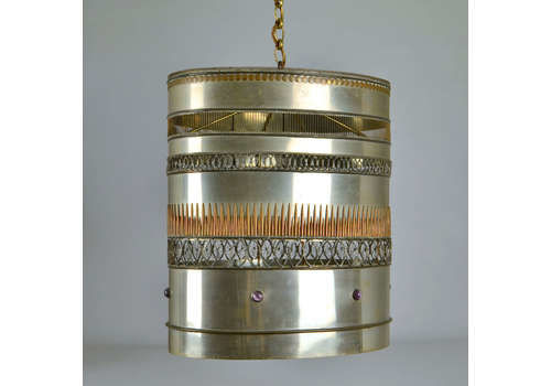 Metal Oval Pendant With Applied Brass And Copper Work Decoration