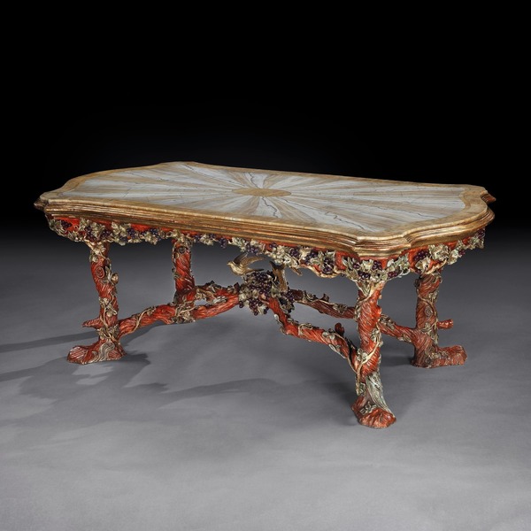 Outstanding Italian Carved Wood Polychrome Centre Table With Onyx Top By Amulet Bertoni photo for sale