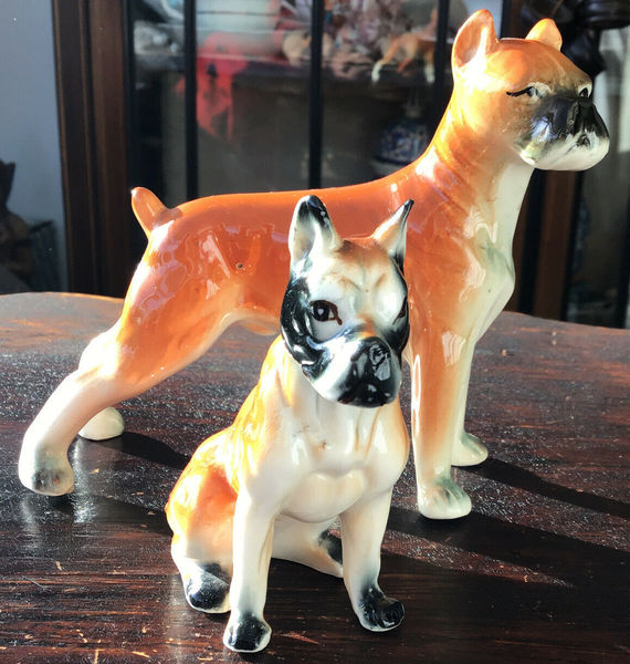 2 Vintage Boxer Dog Figurines Vinterior
